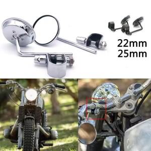 바이크 오토바이 백미러 스테인레스 스틸 미러 클래식 레트로 복고풍 엔틱 빈티지 라운드 범용 22mm-25mm