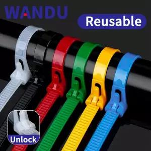 100개 재사용 가능 케이블 완두 케이블 락 루프 나일론 탈부착 가능 3.6x150mm 재활용 가능 혼합 색상 블랙