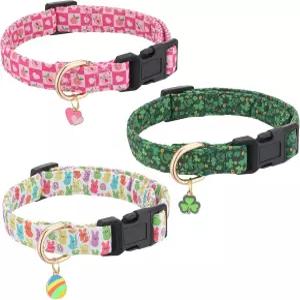 귀쿨라이 3팩 홀리데이 발렌타인데이 반려견 목걸이 세인트 패트릭 부활절용 펫 칼라 시즌 세트 소형견용