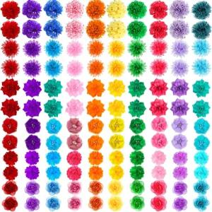 Sadnyy 120개 강아지 칼라 꽃 활 액세서리 벌크 멀티 컬러 개 매력 보타이 부드러운 쉬폰 애완동물 소형