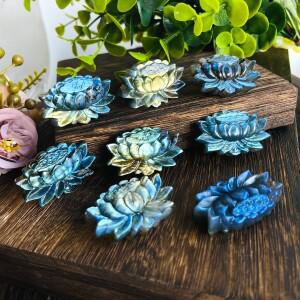 1PC 고 천연 래브라도 라이트 로터스 호환 조각  신비 변환 Reiki 크리스탈 명상 치유 홈 장식