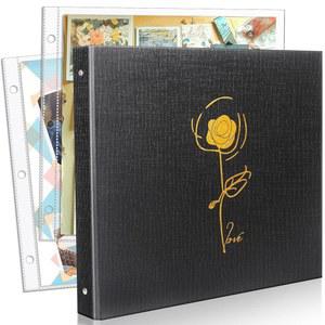 튜타타 스크랩북 앨범 12x12, 50장 리필 페이지, 링 바인더 사진 3장, 헤비급 페이지 프로텍터, 블랙