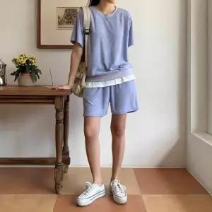 반바지 4부 여자슬랙스 맨투맨 레이어드 와이드 (WFKBNJI)