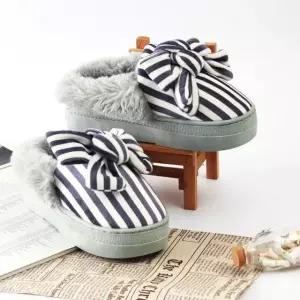 스트라이프 리본 통굽 슬리퍼 겨울실내화 빅체크 거실화 사무실 슬리퍼 (WFKBDQV)