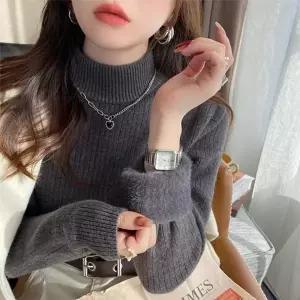 여성 겨울 퍼 반목 폴라 니트티 융기모 밍크 골지 슬림 스웨터