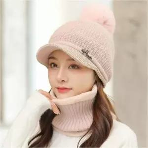 여성 왕방울 챙있는 니트비니 넥워머 세트 겨울 5색