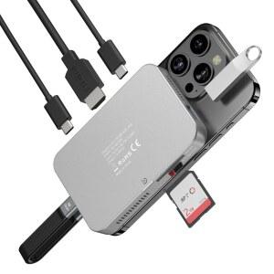 마그네틱 M.2 NVMe 인클로저, 냉각 팬 포함, 7 in 1 USB C 허브 10Gbps 데이터 전송 4K@60Hz HDMI 100W 파워 딜리버리 SD/TF 카드 리더기 SSD 도킹 스테이션 Type-C 장치용