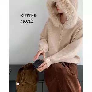 버터모네 퍼카라 탈부착 후드 니트 집업 가디건 봄가을겨울 여성 오버핏 캐주얼 데일리 니트아우터 미니멀