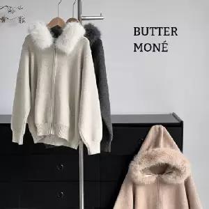버터모네 퍼카라 니트 후드 집업 가디건 봄 가을 겨울 보온 데일리 오버핏 니트아우터 집업가디건 후드가디