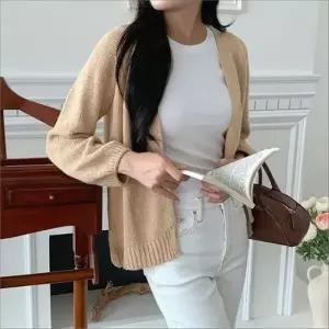 여성 노버튼 오픈형 루즈핏 니트 가디건 간절기 아우터 2색