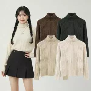 [하프클럽/셀러허브_여성트랜드패션]여성 꽈배기니트 목폴라 티셔츠 데일