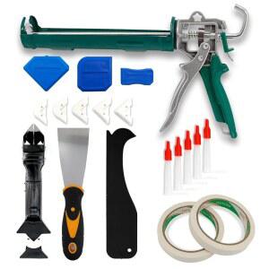 [미국배송] 14개의 코르크 건 키트 듀티 3 IN 1 실리콘 코킹 도구 4개의 유리 접착 각도 스크레이퍼 노즐 퍼티 나이프 2롤 주방 욕실 창문 타일 싱크대 조인트용 마스킹 테이프