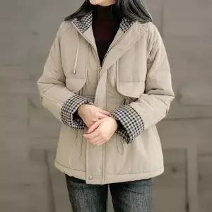 |KSJ6BF0|여성 빅사이즈 체크배색 후드 집업 사파리 점퍼