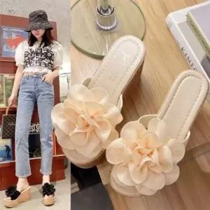 꽃 인기 예쁜 여성 키높이 감성 통굽 웨지 슬리퍼 학