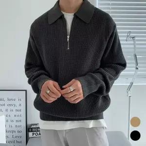 남자 베이직 카라 빅사이즈 하프집업 니트