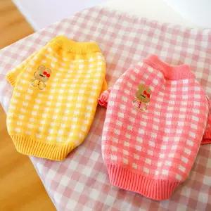 (BND-W17) 토끼자수 체크니트 강아지옷패션 강아지 봄옷 가을 올인원 티셔츠 용품 애완견 애견