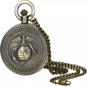 이보헤보 해병대 포켓워치 체인 목걸이가 달린 남성 빈티지 브론즈 USMC 쿼츠 밀리터리
