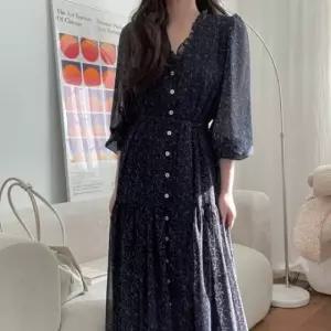 고품질 돌잔치엄마원피스 하객원피스 브이넥 긴팔 롱원피 봄원피스 (WFKDY5T)