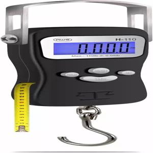 AWS 디지털 수하물 저울 어류 무게 걸이 110파운드/50kg - 다이캐스트 금속 구조 내장 줄자 후크 및 핸들
