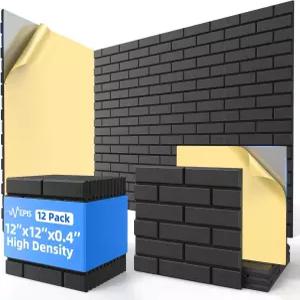 자체 가 포함된 12팩 음향 패널 벽용 12인치 X 0.4인치 고밀도 방음 폼 벽 홈 스튜디오 사무실 장식용 벽돌