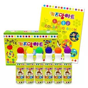 키즈맘아트도트물감 6색 레인보우 세트+아이러브 컬러링북워셔블 잘지지는 찍기놀이 칠놀이 미술 찍는 어린