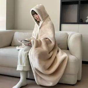후드 두꺼운 망토담요 대형 치마담요 똑딱이 양털 극세사 120x160cm 무릎담요