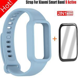더운! Xiaomi 스마트 밴드 9 용 교체 스포츠 스트랩 + 필름 Redmi Smart Band3 팔찌 활성 실리콘 시계