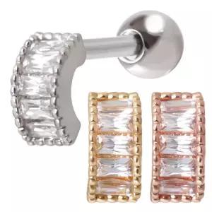 [미니아트] 써지컬 스틸 바케트컷 커브 스틱 패션 피어싱 한쪽