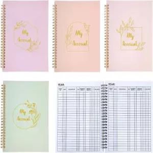 4Pcs 회계 장부 지출 계좌 추적기 노트북 스파이럴 바운드 잔액 체크북 체크 레지스터 총 200장단색