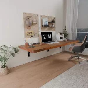 소나무가 있는 IAE 벽걸이 접이식 테이블 48인치 x 16인치 플로팅 월 책상 선반 브래킷이 세탁물 가정용