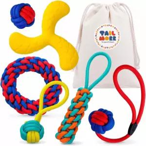 공격적인 츄어 테일모어 터프 개 로프 장난감 6개 거의 파괴되지 않는 츄 토이 경량 플라잉 디스크 중형