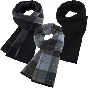 매트체크 남성 겨울 웜 스카프 3팩 필 울 블렌드 태슬 소프트 블랙 그레이 체크 격자 라인 패턴