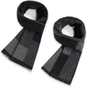 남성 겨울 따뜻한 스카프 2팩 필 울 블렌드 태슬 소프트 블랙 그레이 롱 그리드 격자무늬 패턴