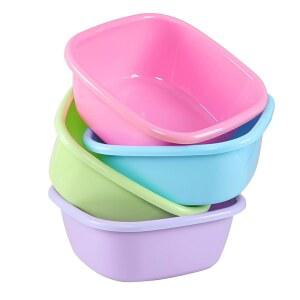 멜론트레이 12쿼트 사각 플라스틱 접시 팬, 작은 세척 용기 4개 세트