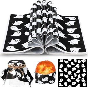 Marspark 100장 할로윈 왁스 페이퍼 유령 음식 포장용 29.6 x 27.9cm(11.4 11인치) 바구니 종이 샌드위치 버거용 기름 방지 포장 캔디 쿠키 파티 용품