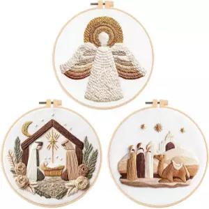 마이펠리시티 자수 키트 성인 세트 성탄절 장면 후프 아트 종교 크리스마스 테마 천사가 있는 3피스 컬렉션