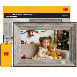 KODAK 나무 WiFi 디지털 액자, 32G 10.1인치 액자 1280x800 HD IPS 터치스크린, 자동 회전, 친구 및 가족을 위한 앱을 통한 사진 동영상 공유