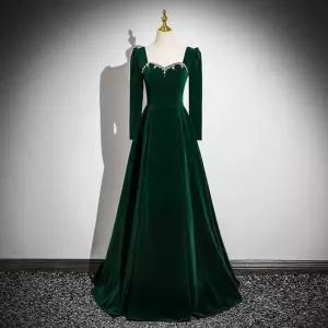 다크그린 롱슬리브 하트라인 벨벳 드레스 교복 학생