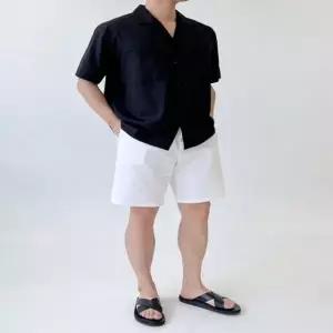 남성 2컬러 여름 오버핏 무지 카라넥 반팔 셔츠 남방
