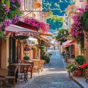 풍경 스탬프 크로스 스티치 키트 - 플라워 스트리트 초보자를 위한 바늘 포인트 패턴 치수 공예 자수 예술