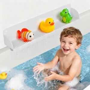 두수 24인치 욕조 스플래시 가드, 10개의 강력한 흡입 컵이 있는 실리콘 트레이, 선반 장난감 홀더, 욕실의 물 유출 방지, 간편한 청소 및 접기, 흰색