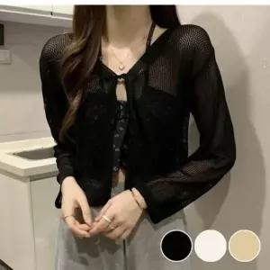 여름 시원한 여성 시스루 레이어드 숏 크롭 가디건