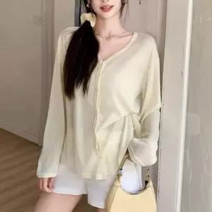 [라일리여성의류] Rly 썸머 V넥 루즈실루엣시즌 시어 오픈니트