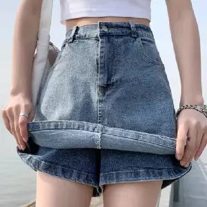 앞은 치마 뒤는 바지 유니크 청치마바지 미니스커트 청치마 여성 짧은 스커트 숏팬츠 블루 블랙