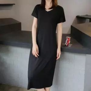 무지 반팔 롱원피스 베이직 캐주얼 홈웨어 마실룩 WEE9293