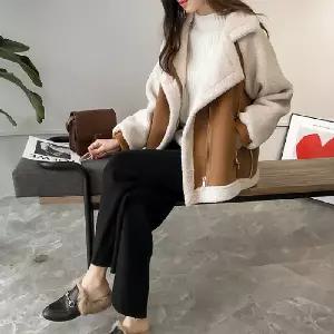 여성무스탕자켓 양털점퍼 양털배색 페이크무스탕 집업자켓 방한 출퇴근 아웃도어