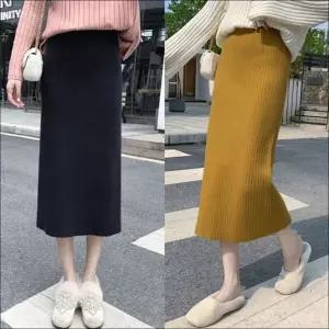 여성 겨울스커트 골지니트 H라인 롱기장 니트치마 5색