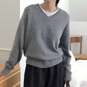 여성 가을 겨울 나그랑 브이넥 울 니트 NT0190S 빅사이즈 루즈핏