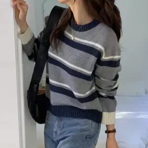 여성 가을 겨울 배색 단가라 울 니트 NT0189S 빅사이즈 루즈핏