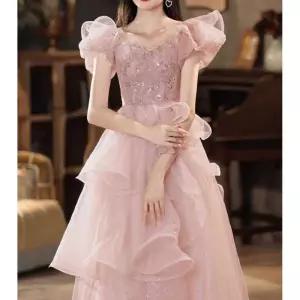 빅사이즈파티복 이브닝 핑크 드레스 약혼 파티 2부 프릴
